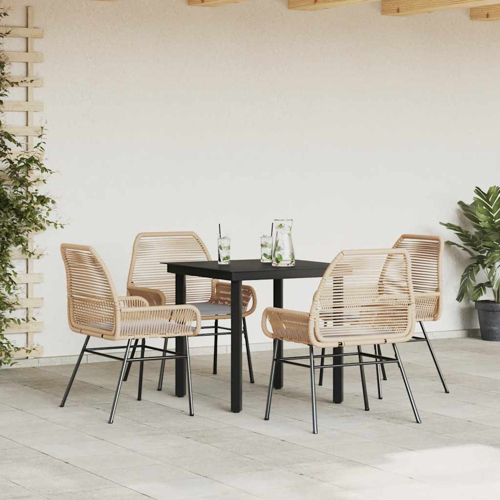 Ensemble à manger jardin coussins 5pcs marron poly rotin verre