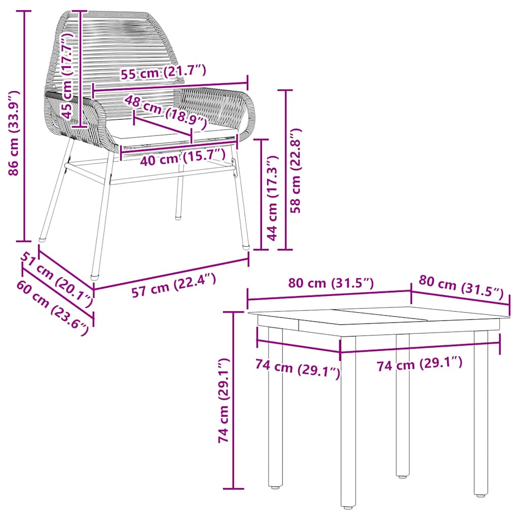 Ensemble à manger jardin coussins 5pcs marron poly rotin verre