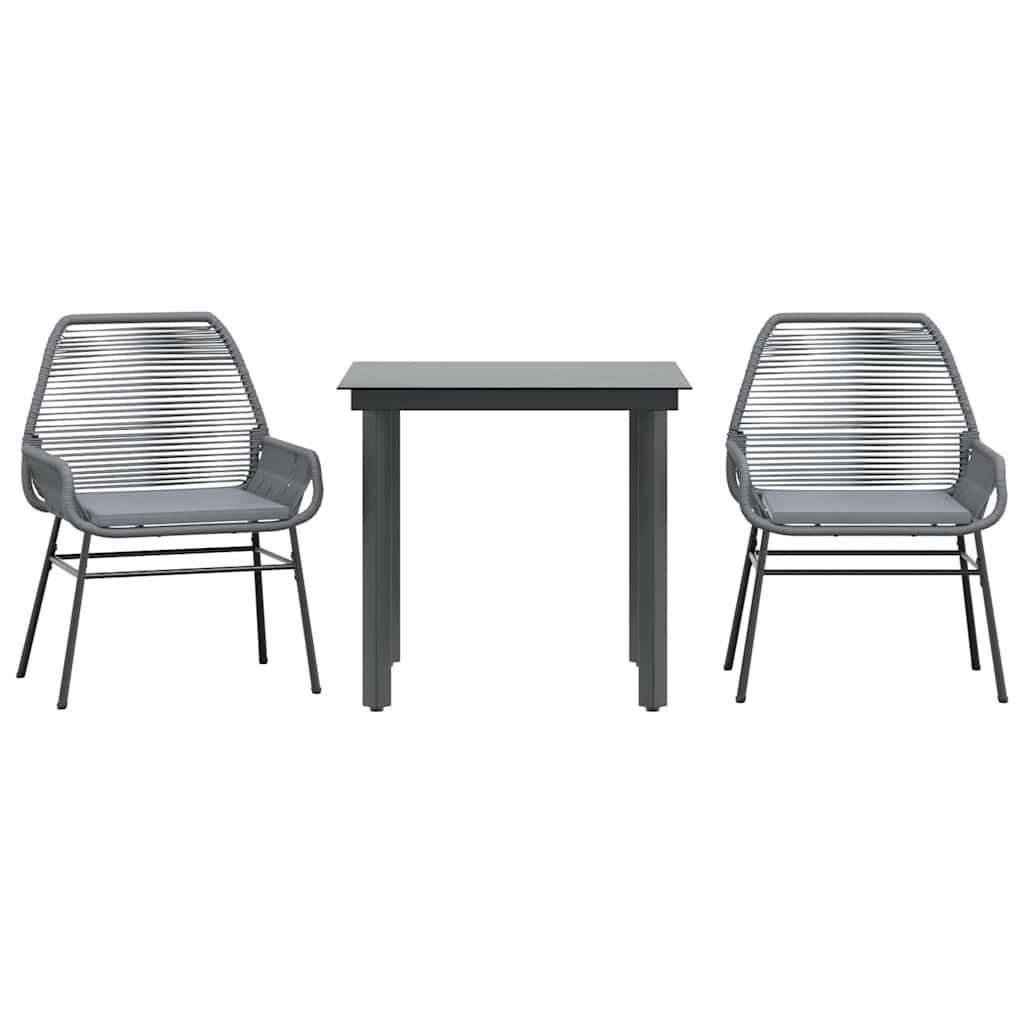 Ensemble à manger jardin coussins 3 pcs gris poly rotin verre