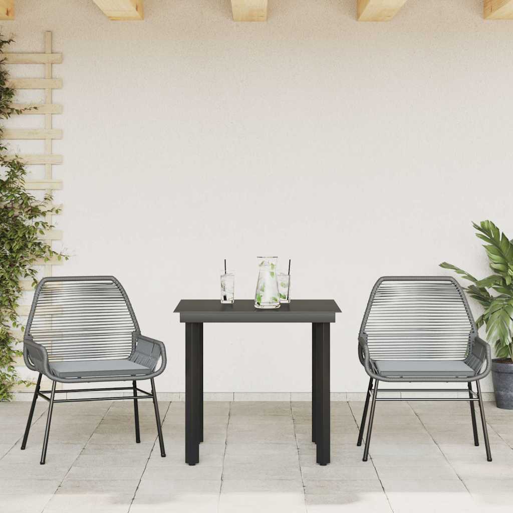 Ensemble à manger jardin coussins 3 pcs gris poly rotin verre