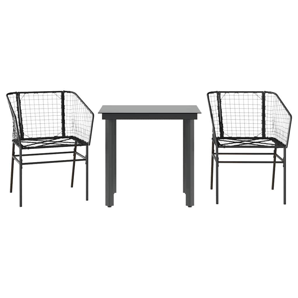 Ensemble à manger de jardin 3 pcs noir résine tressée verre