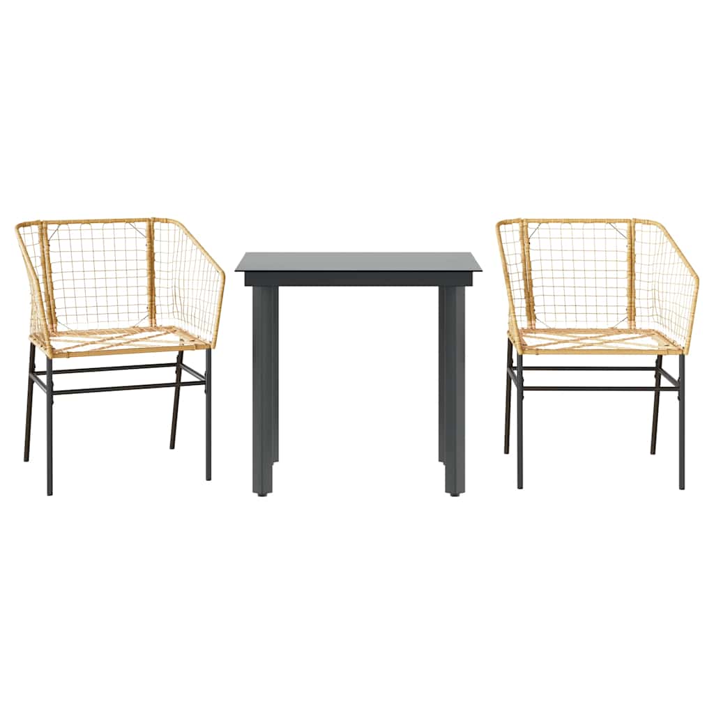 Ensemble à manger de jardin 3pcs marron résine tressée verre