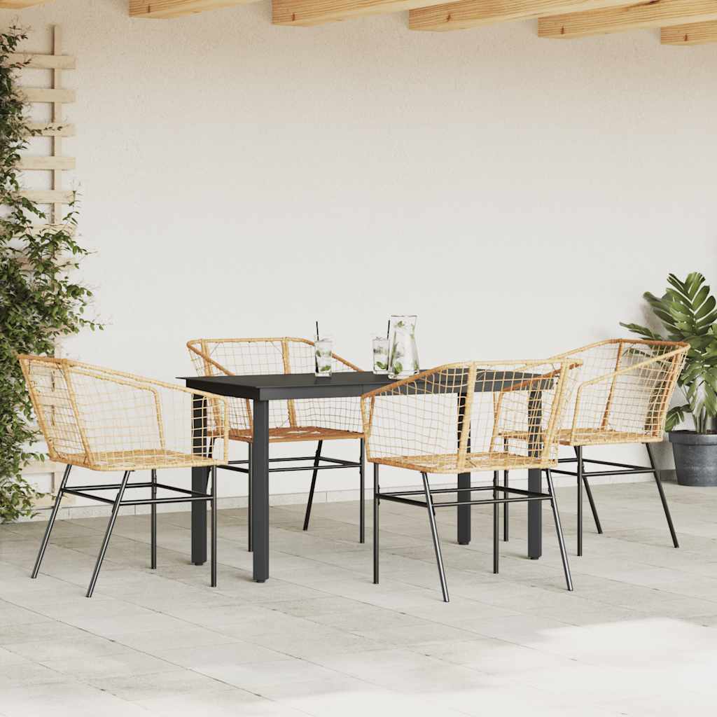 Ensemble à manger jardin 5pcs marron poly rotin verre
