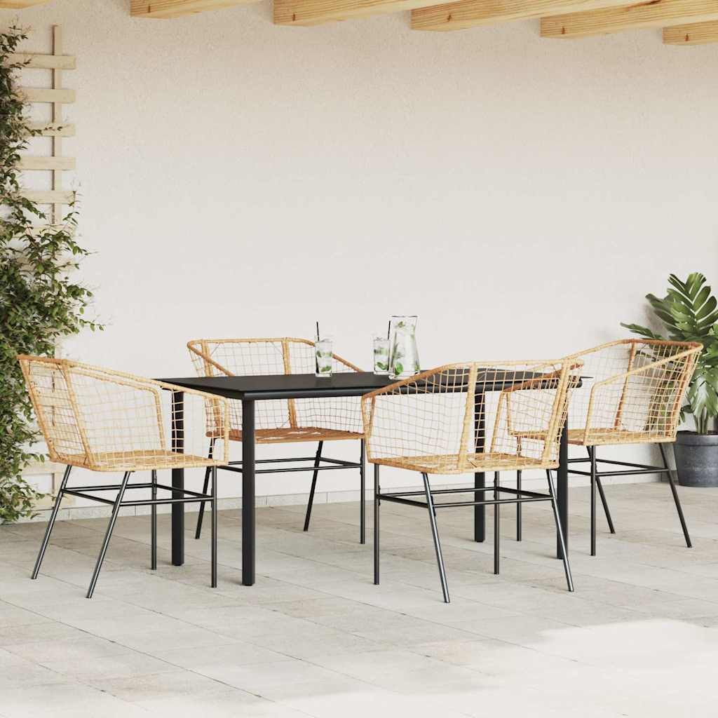 Ensemble à manger jardin 5pcs marron poly rotin verre