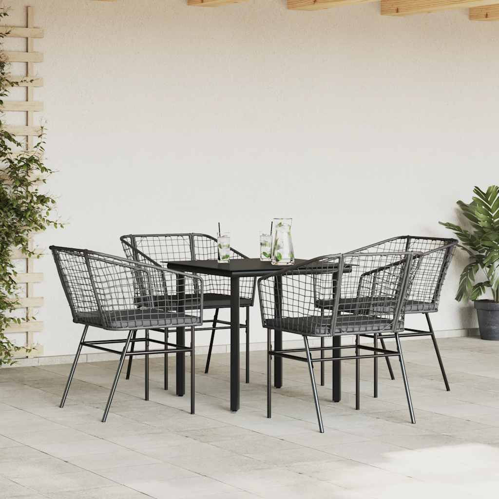 Ensemble à manger de jardin et coussins 5 pcs noir rotin verre