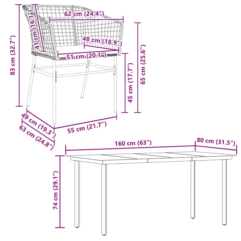Ensemble à manger de jardin et coussins 5 pcs noir rotin verre