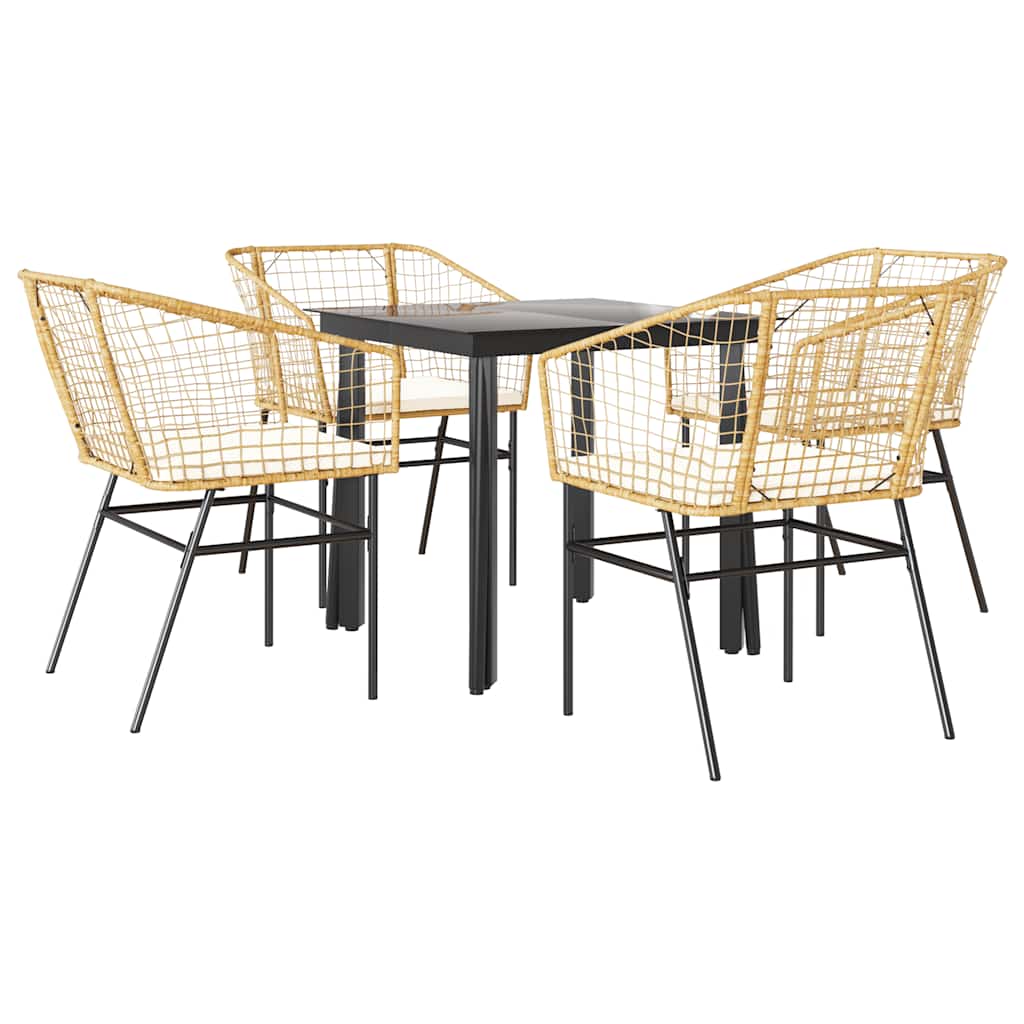 Ensemble à manger jardin coussins 5pcs marron poly rotin verre