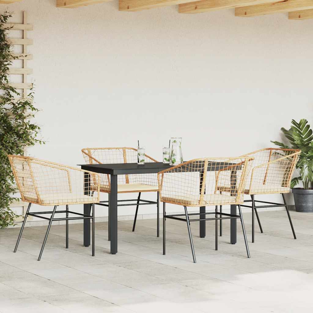 Ensemble à manger jardin coussins 5pcs marron poly rotin verre