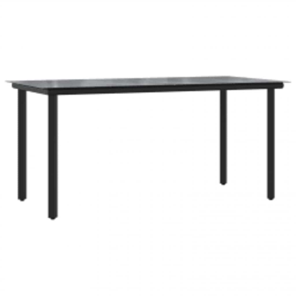Ensemble à manger de jardin coussins 7pcs noir poly rotin verre