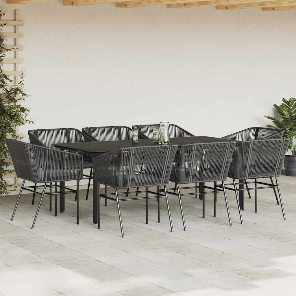 Ensemble à manger de jardin coussins 9pcs noir poly rotin verre