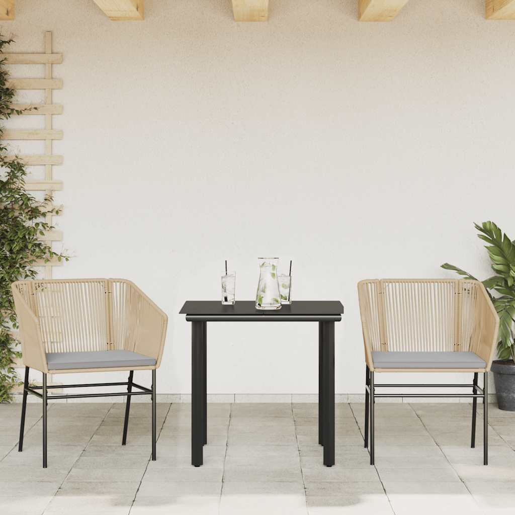 Ensemble à manger jardin coussins 3pcs marron poly rotin verre