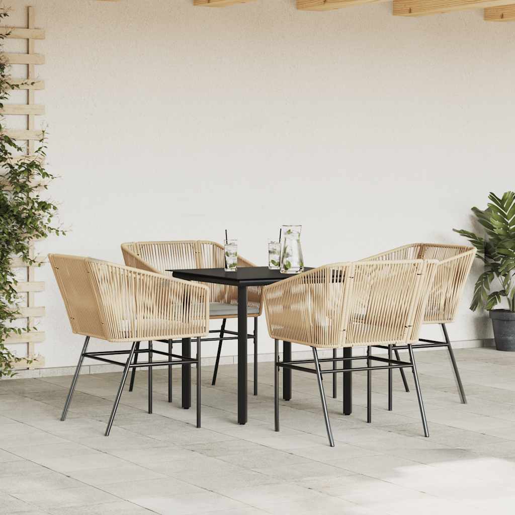 Ensemble à manger jardin coussins 5pcs marron poly rotin verre