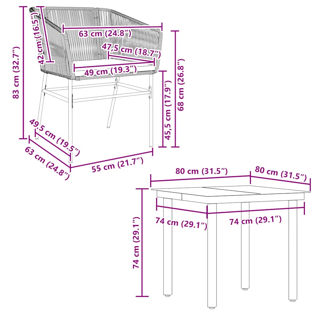 Ensemble à manger jardin coussins 5pcs marron poly rotin verre