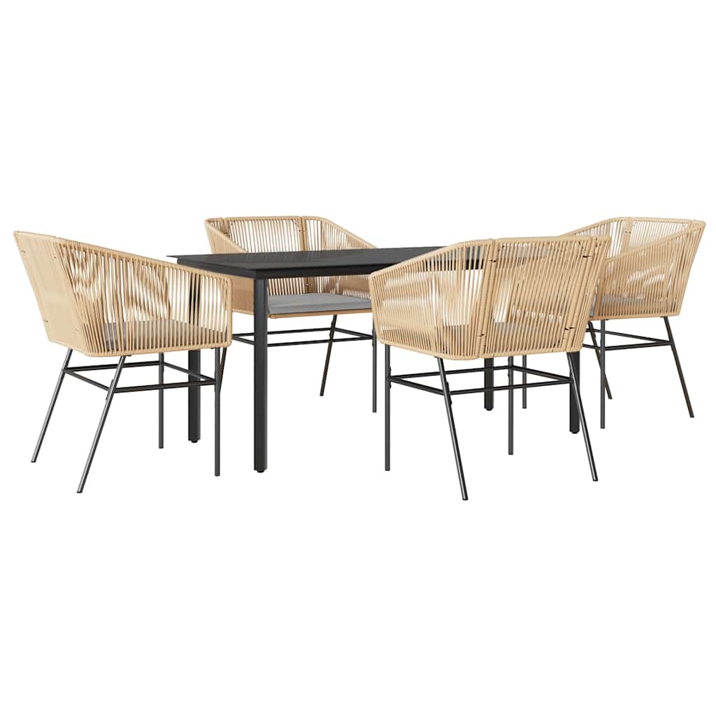 Ensemble à manger jardin coussins 5pcs marron poly rotin verre