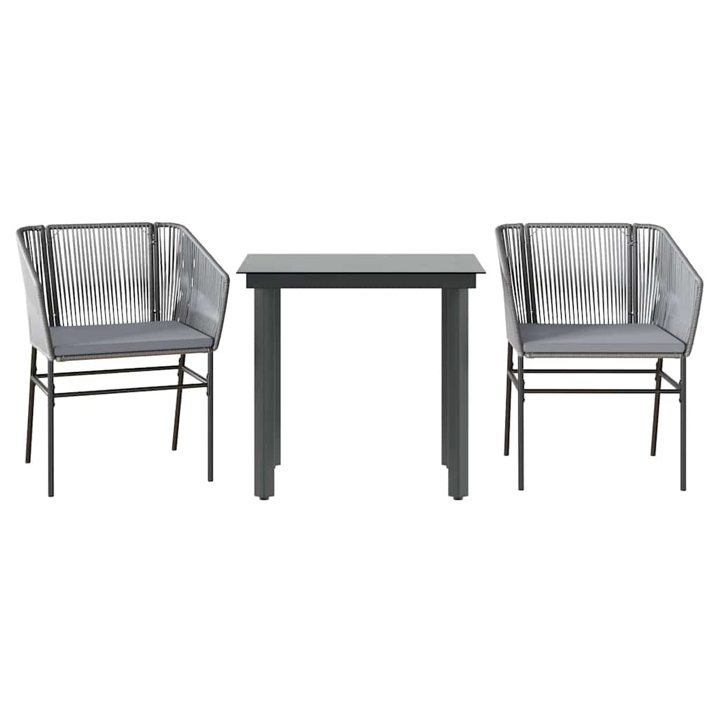 Ensemble à manger jardin coussins 3 pcs gris poly rotin verre