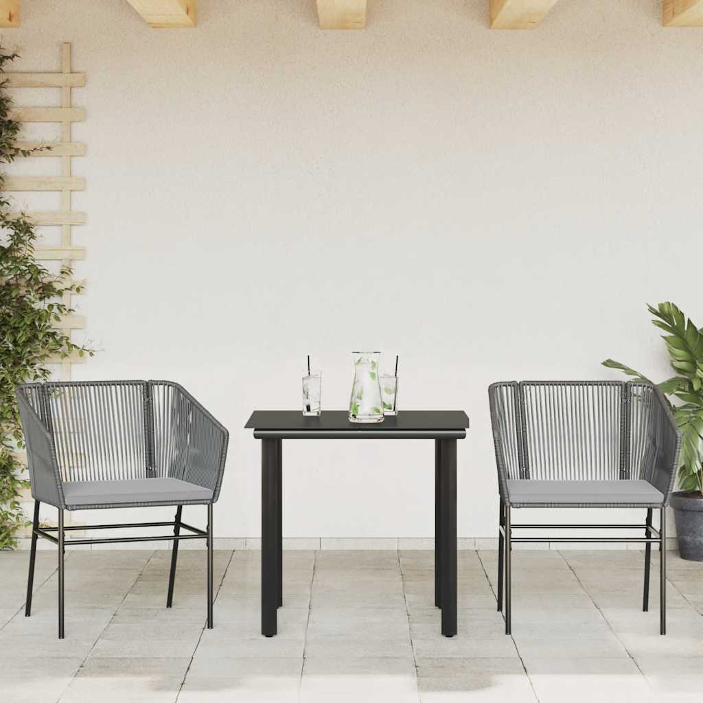 Ensemble à manger jardin coussins 3 pcs gris poly rotin verre