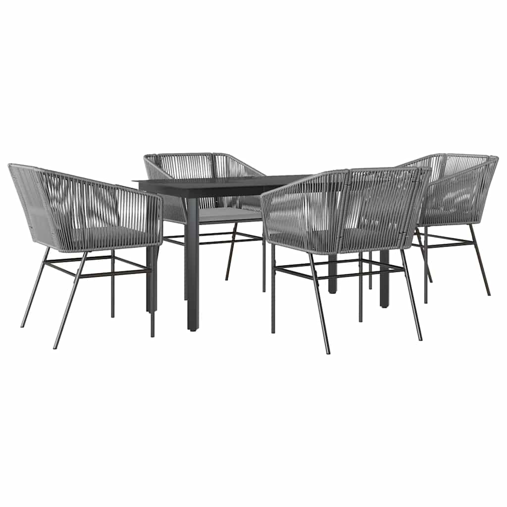 Ensemble à manger jardin coussins 5 pcs gris poly rotin verre