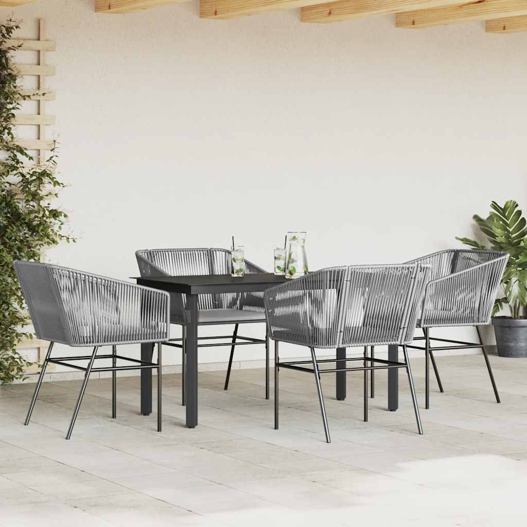 Ensemble à manger jardin coussins 5 pcs gris poly rotin verre