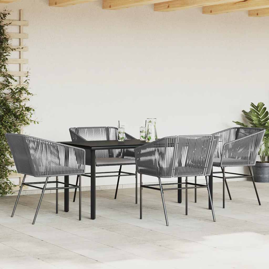 Ensemble à manger jardin coussins 5 pcs gris poly rotin verre