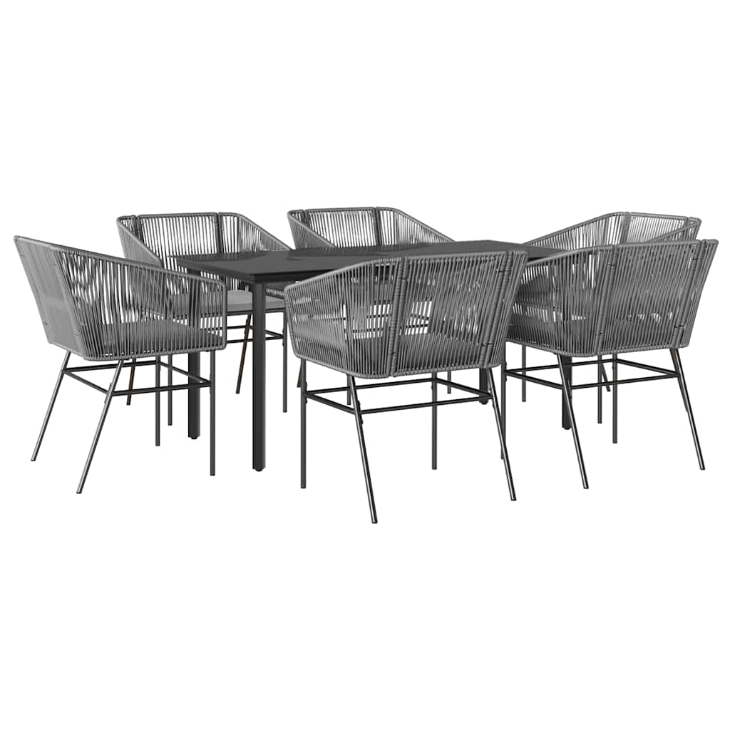 Ensemble à manger jardin coussins 7 pcs gris poly rotin verre