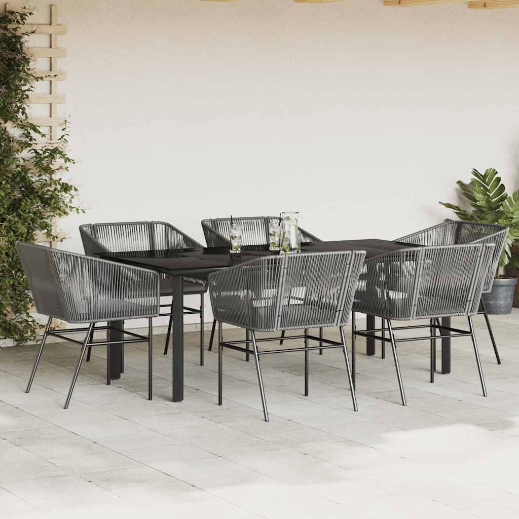 Ensemble à manger jardin coussins 7 pcs gris poly rotin verre