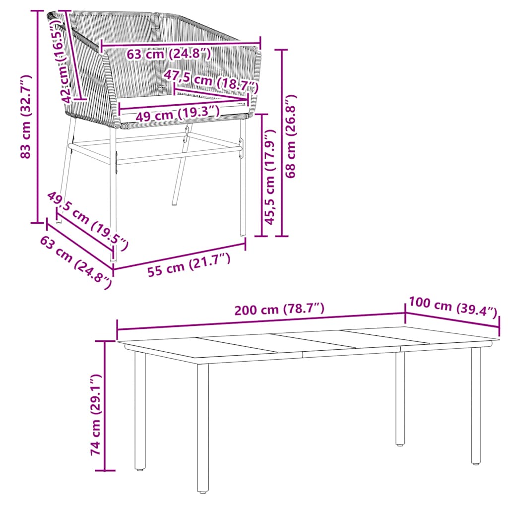 Ensemble à manger jardin coussins 9 pcs gris poly rotin verre