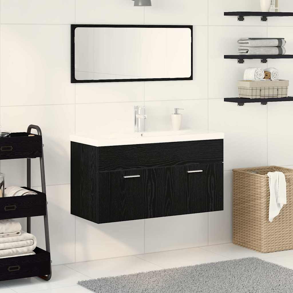 Ensemble de mobilier de salle de bain 3 pièces Chêne noir