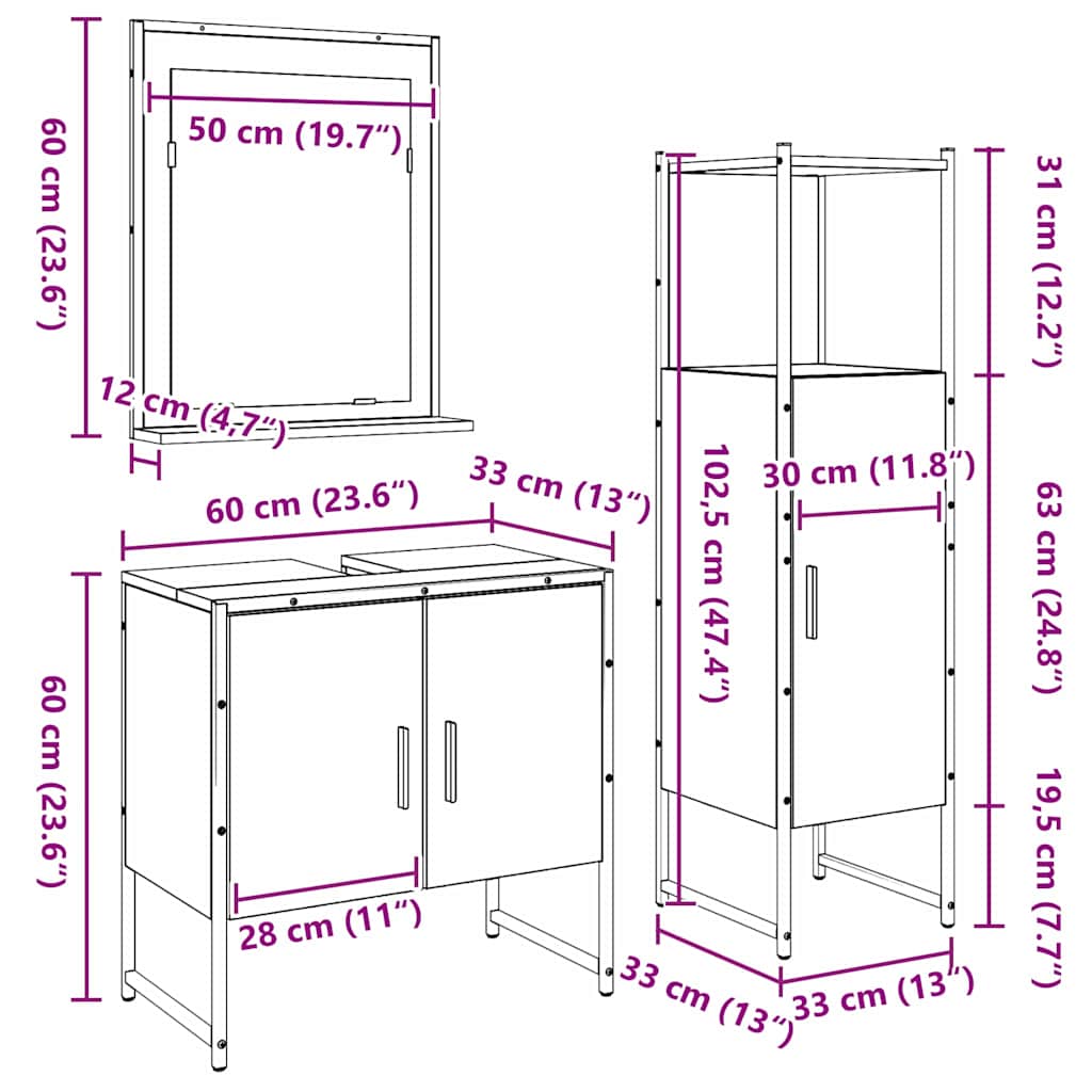 Ensemble de mobilier de salle de bain 3 pc Marron