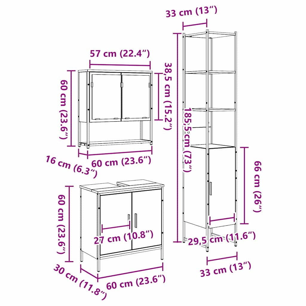 Ensemble de mobilier de salle de bain 3 pièces Marron