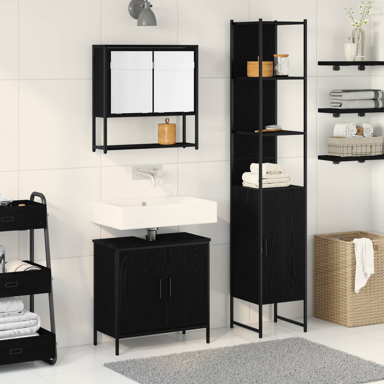 Ensemble de mobilier de salle de bain 3 pièces Noir