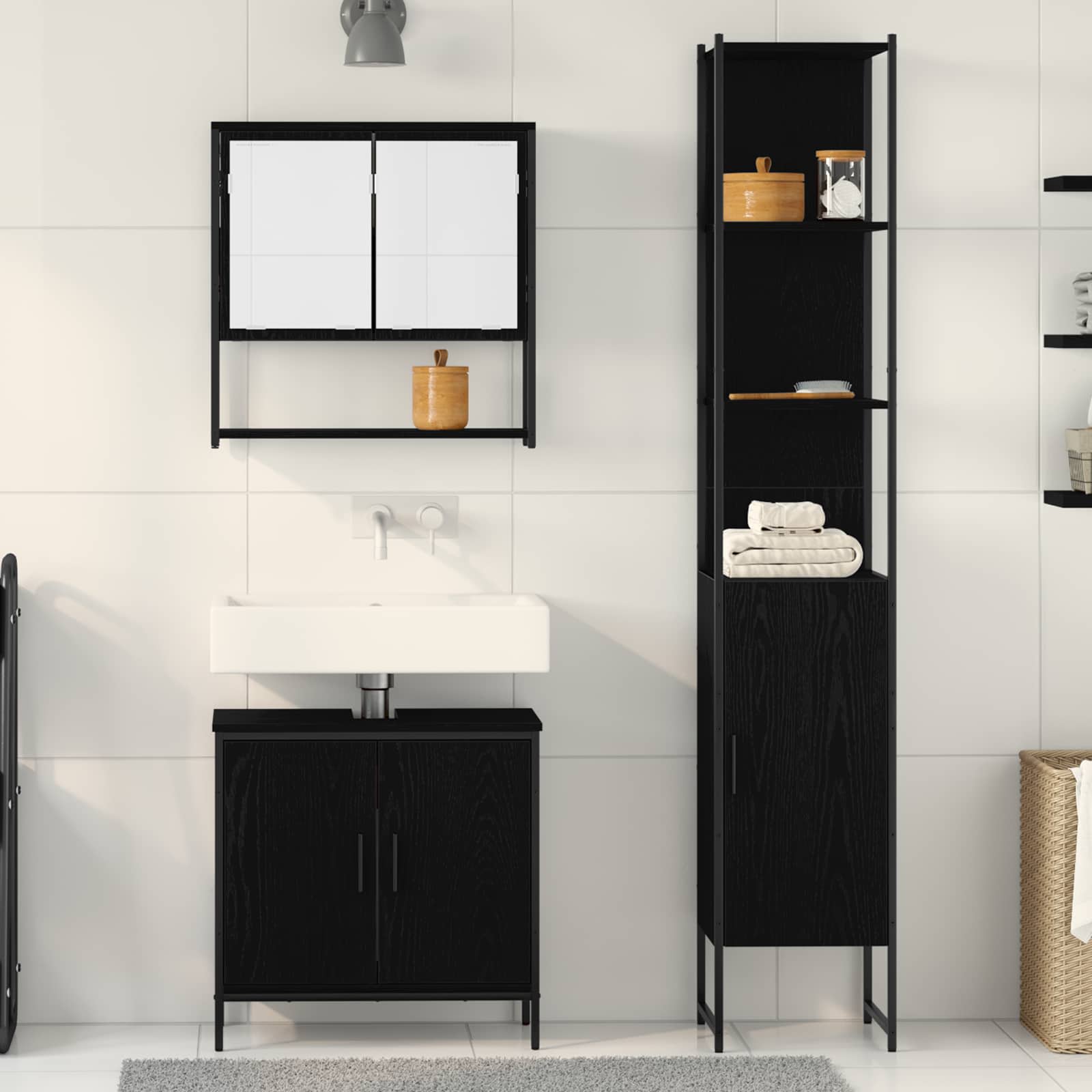 Ensemble de mobilier de salle de bain 3 pièces Noir