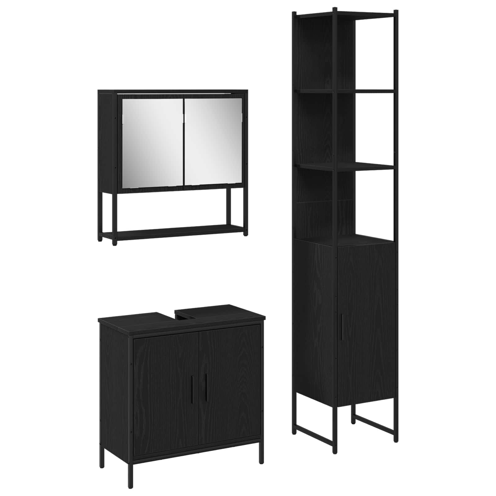 Ensemble de mobilier de salle de bain 3 pièces Noir