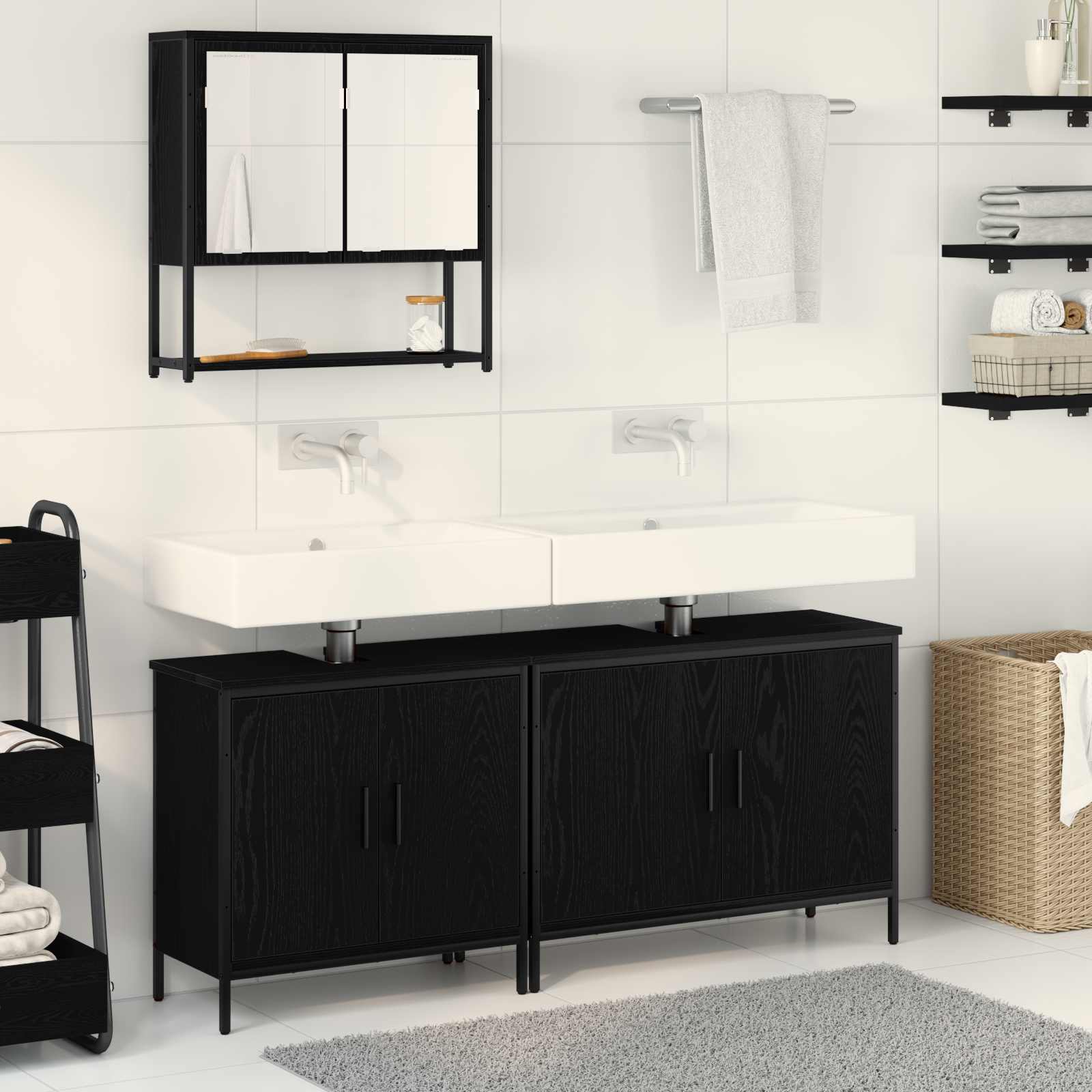 Ensemble de mobilier de salle de bain 3 pc Noir 80 x 30 x 60 cm