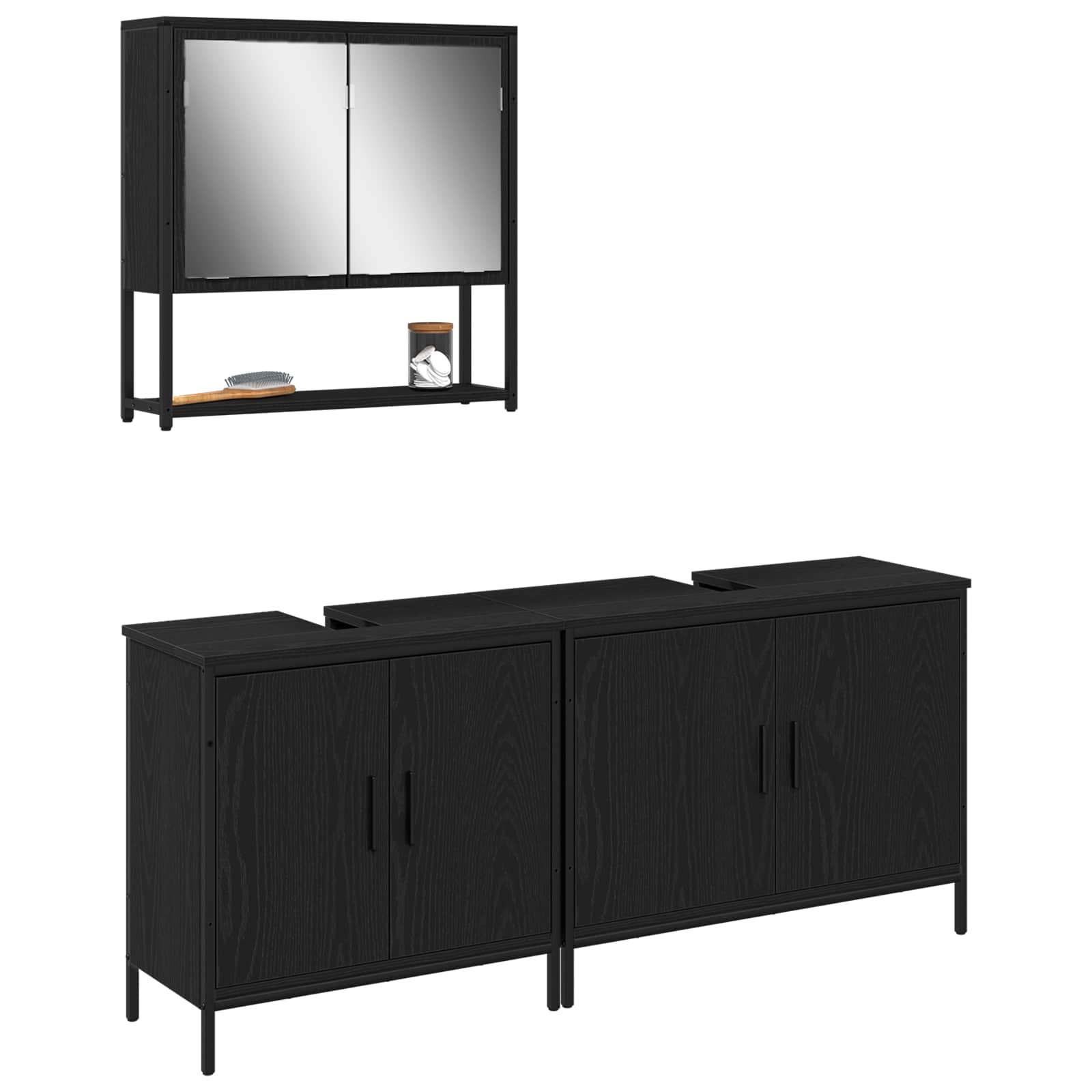 Ensemble de mobilier de salle de bain 3 pc Noir 80 x 30 x 60 cm