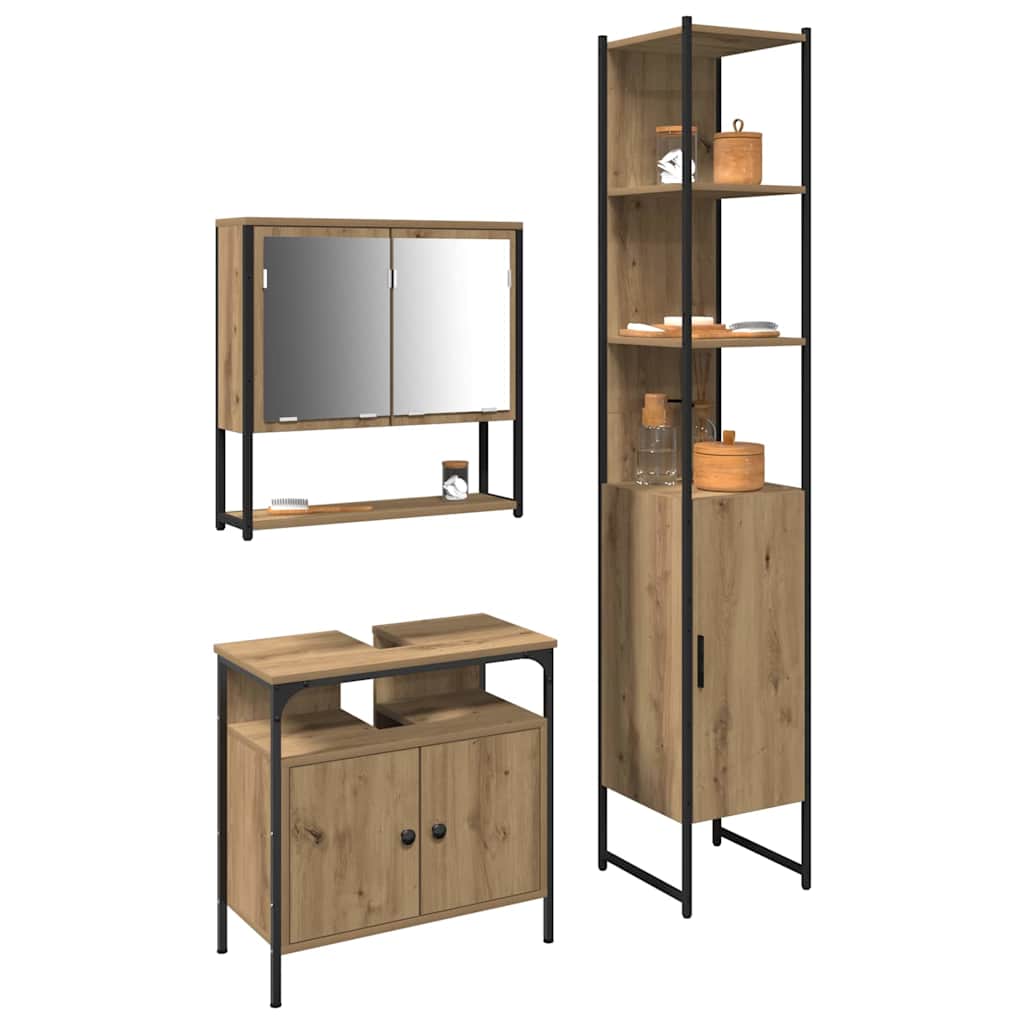 Ensemble de mobilier de salle de bain 3 pc Chêne artisanal