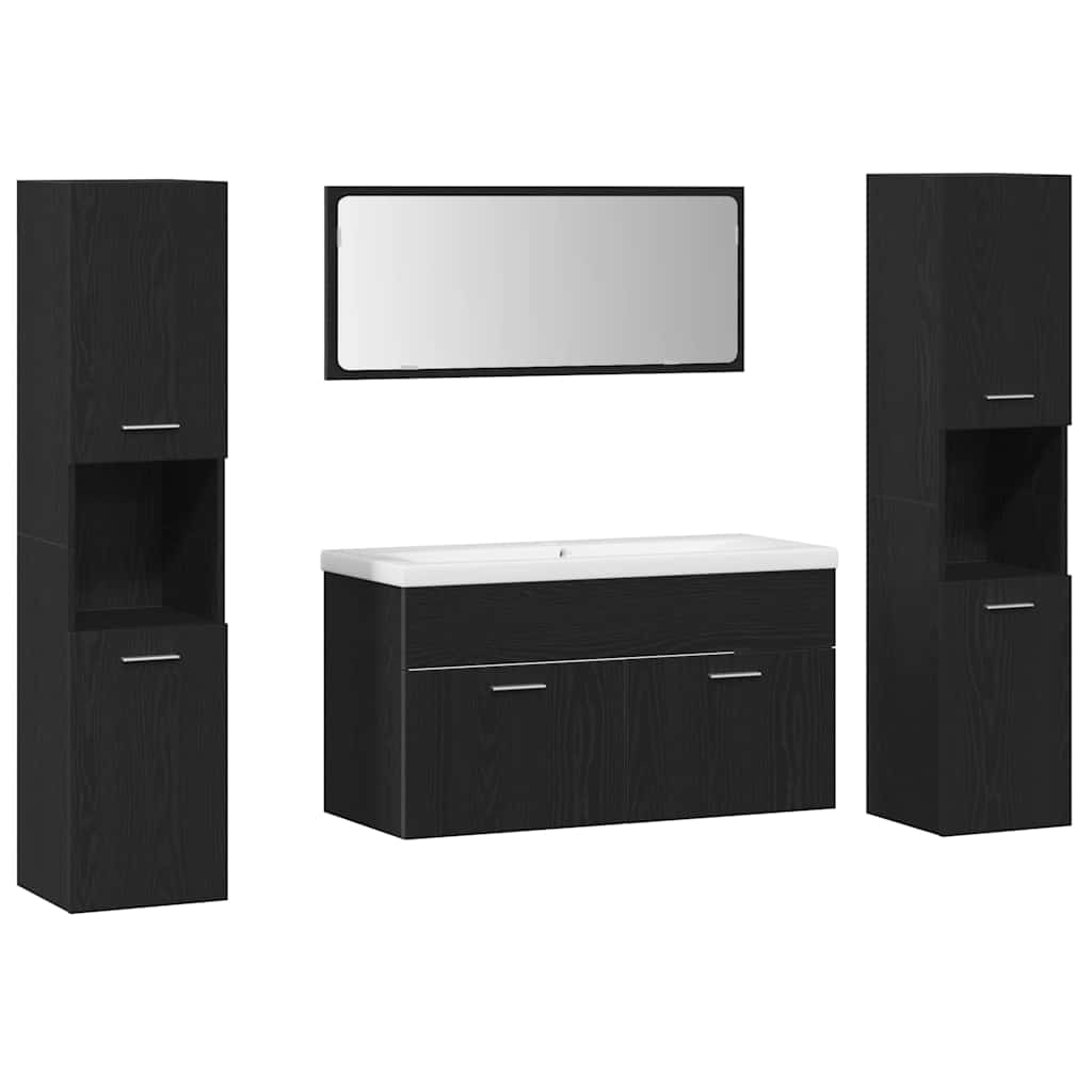 Ensemble de mobilier de salle de bain 4 pièces Chêne noir