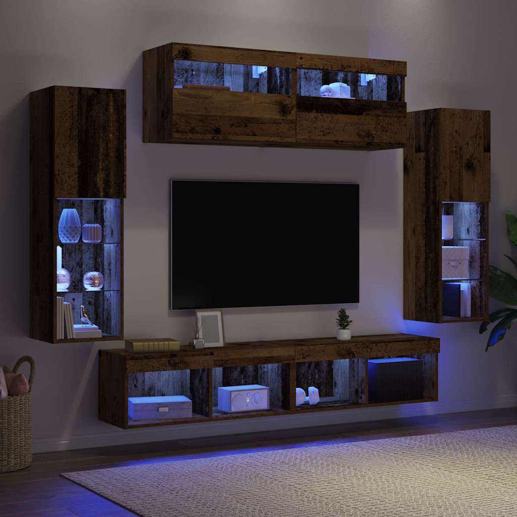 Ensemble meuble TV 6 pc Bois ancien Bois d'ingénierie