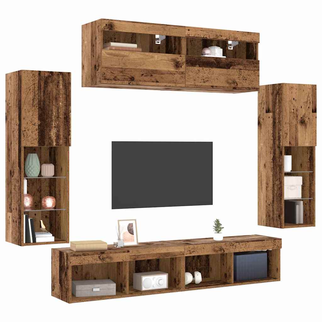 Ensemble meuble TV 6 pc Bois ancien Bois d'ingénierie