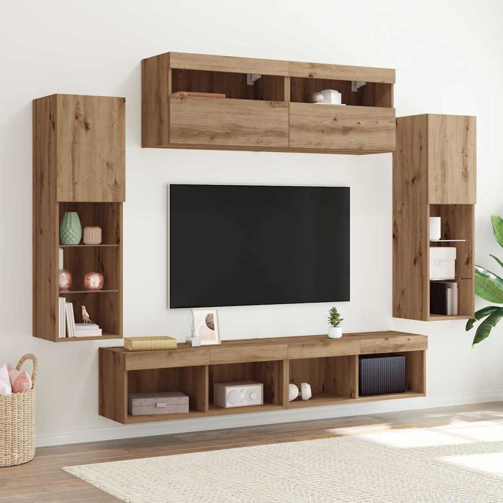 Ensemble meuble TV 6 pc chêne artisanal Bois d'ingénierie - XIOS