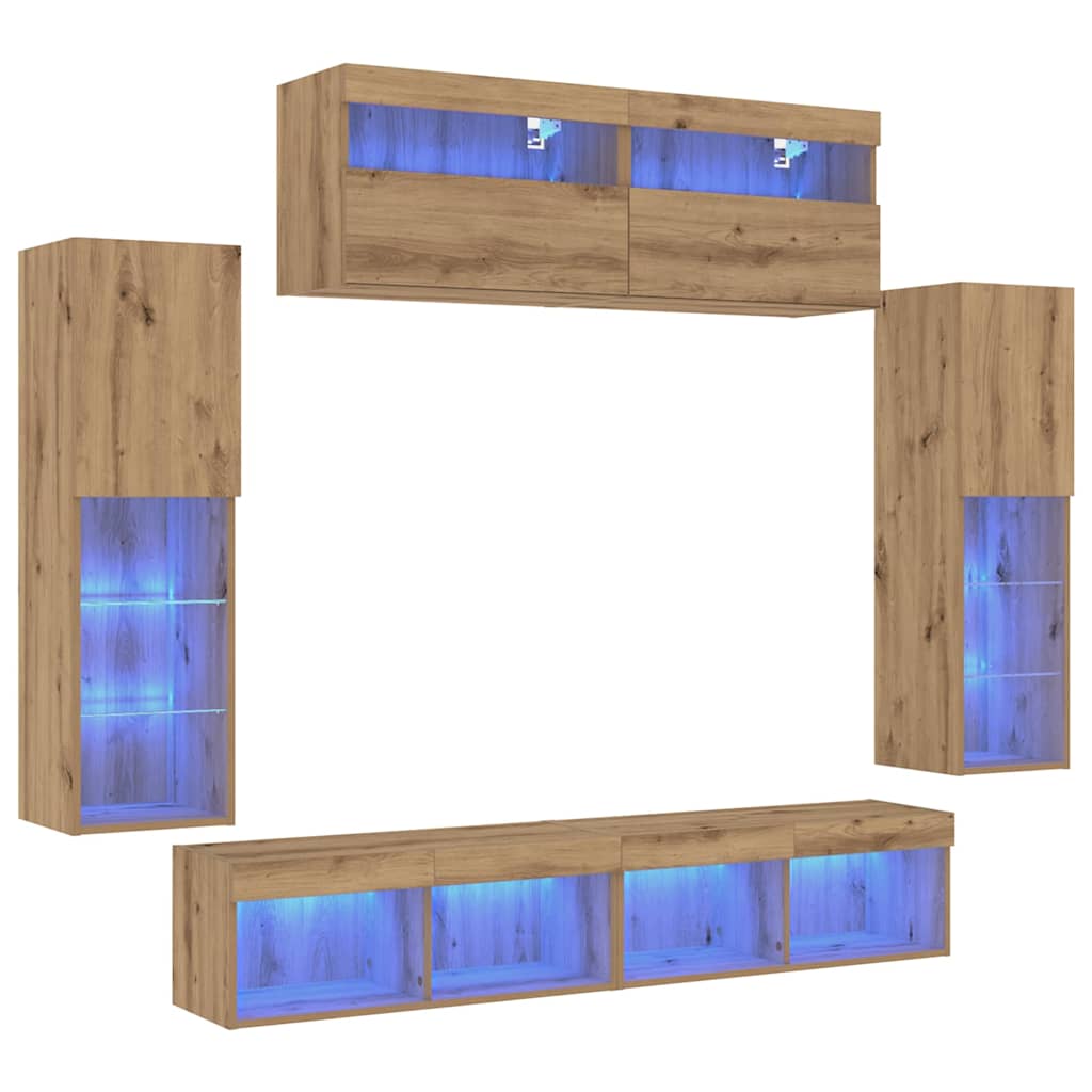 Ensemble de meuble TV mural Montage mural 6 pcs chêne artisanal - XIOS