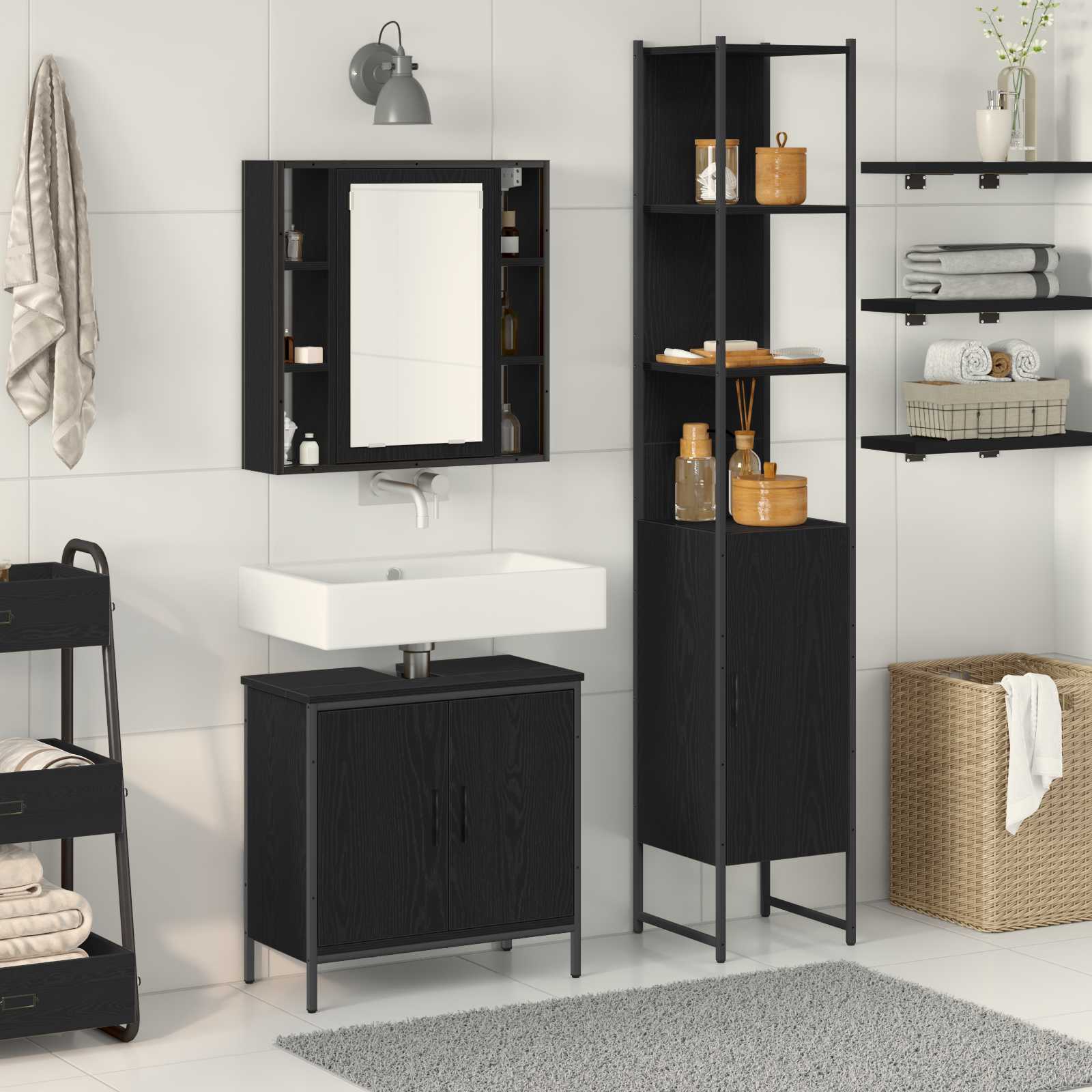 Meubles de salle de bain 3 pc Noir 33 x 33 x 185,5 cm - XIOS