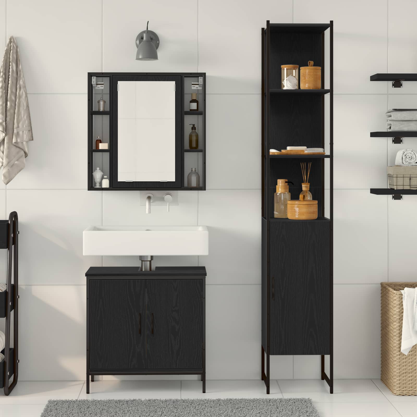 Meubles de salle de bain 3 pc Noir 33 x 33 x 185,5 cm - XIOS