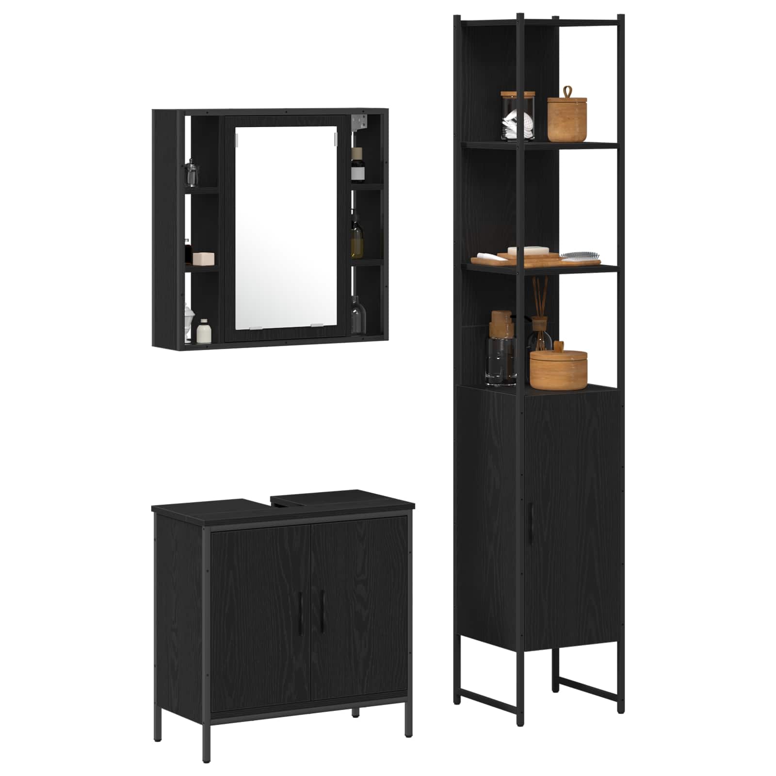 Meubles de salle de bain 3 pc Noir 33 x 33 x 185,5 cm - XIOS