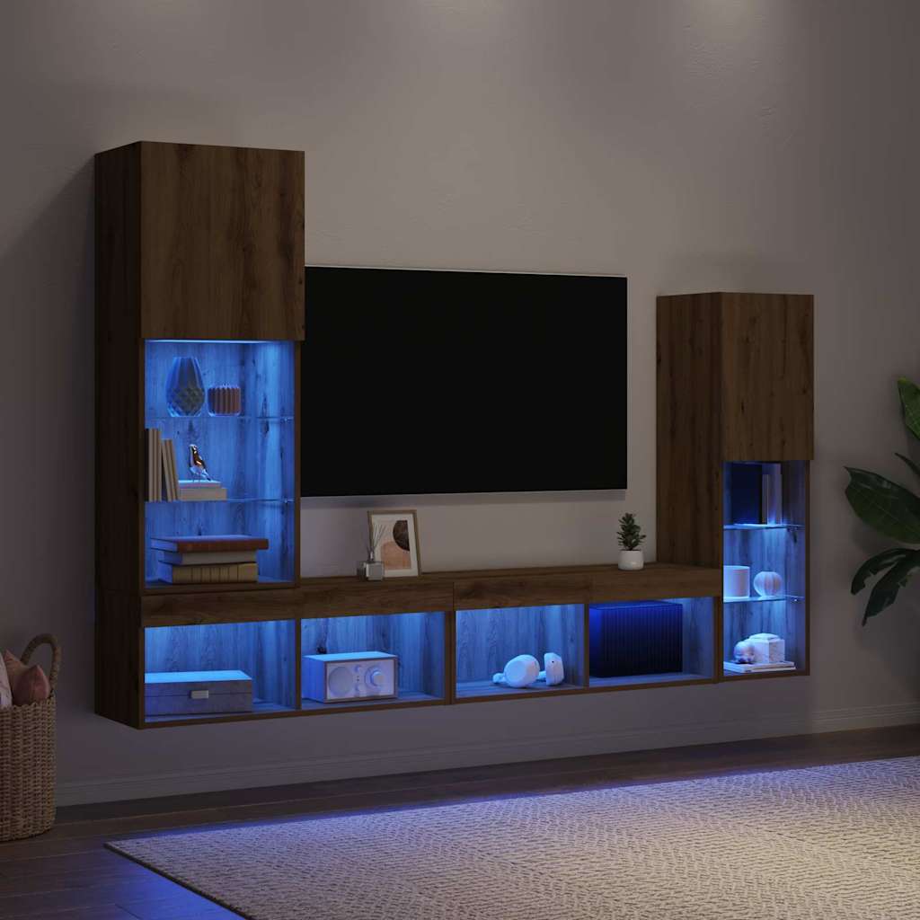 Meuble TV 4 pc chêne artisanal Bois d'ingénierie