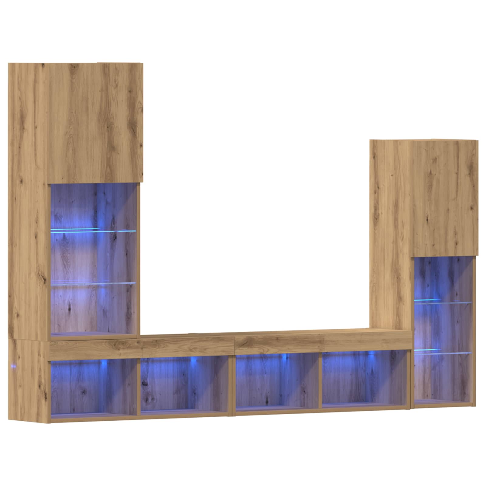 Meuble TV 4 pc chêne artisanal Bois d'ingénierie