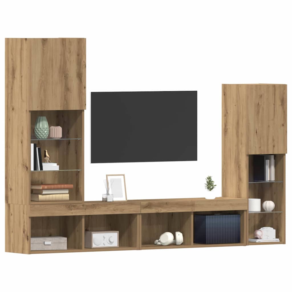 Meuble TV 4 pc chêne artisanal Bois d'ingénierie