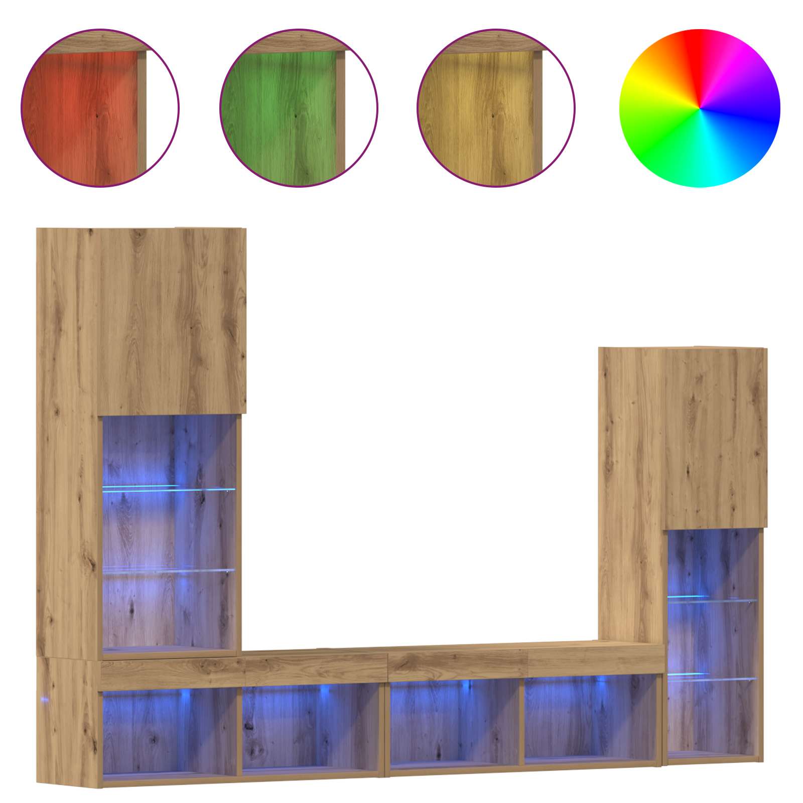 Meuble TV 4 pc chêne artisanal Bois d'ingénierie