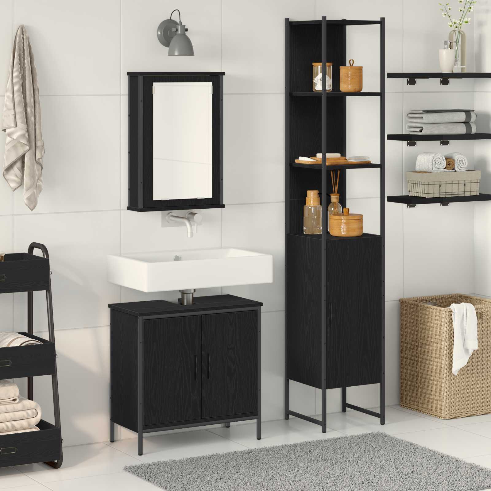 Ensemble de mobilier de salle de bain 3 pc Noir