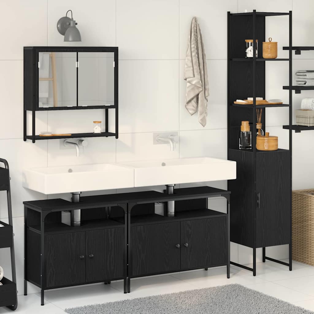 Ensemble de mobilier de salle de bain 4 pièces Chêne noir