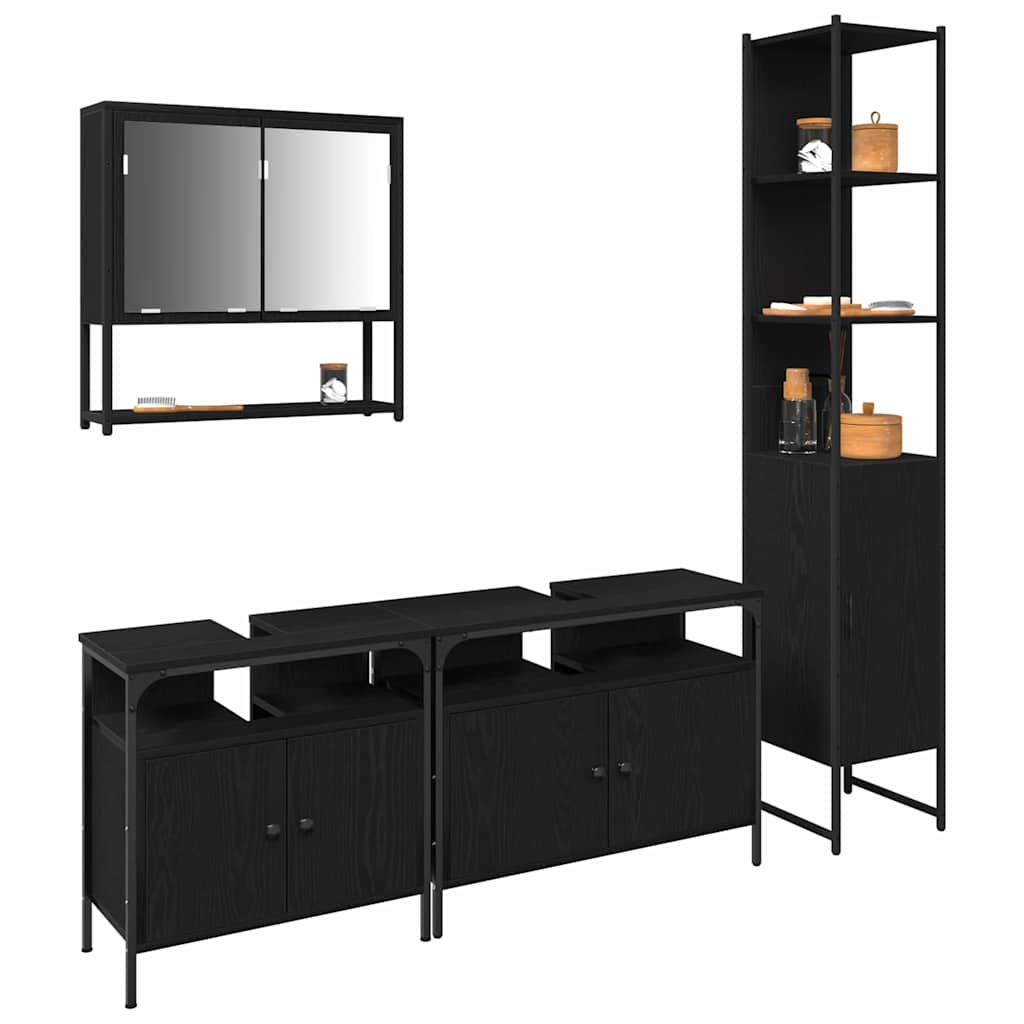 Ensemble de mobilier de salle de bain 4 pièces Chêne noir